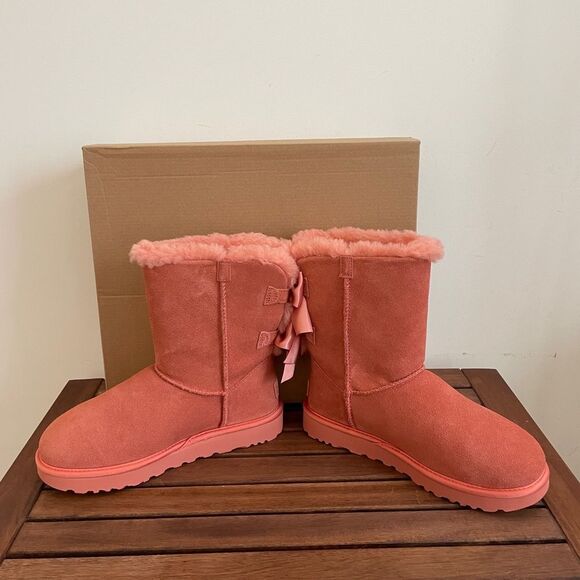 UGG Bailey Bow Satin Boots Clay Pot Women Size 7 - Picture 9 of 14